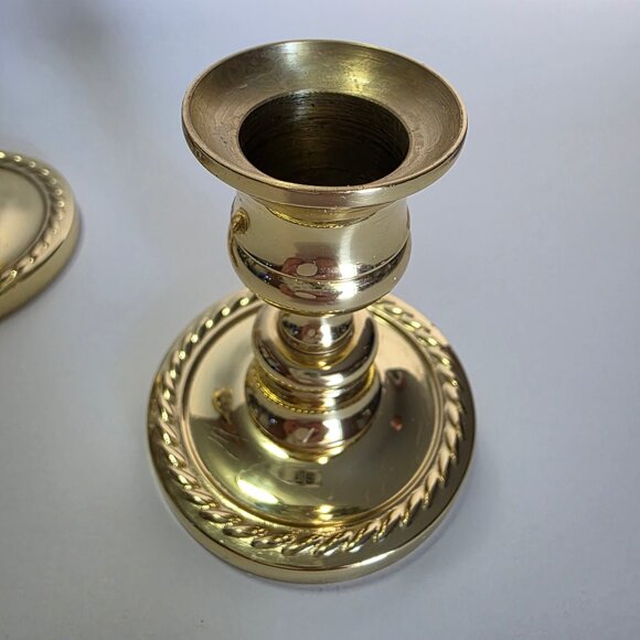 Vintage Baldwin Solid Brass Candlestick Holders, Set of 2, Decorative Rope Base - Picture 3 of 9